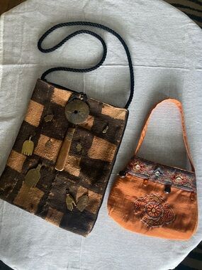 Two Boho Embellished Shoulder Bag and Hand Bag